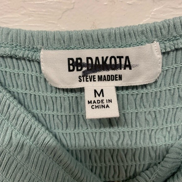 NWOT BB DAKOTA | Let's Go Crazy Smocked Dress In Sea Mist Long Sleeve M - Picture 4 of 5